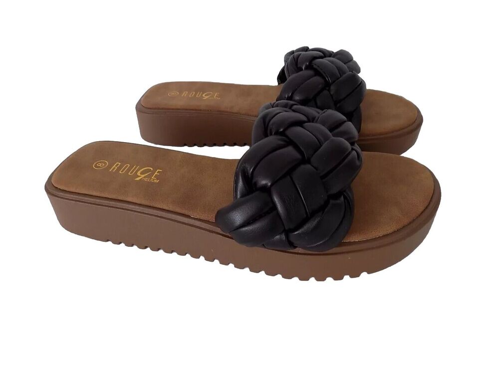 Rouge Helium black faux leather sandals size 8